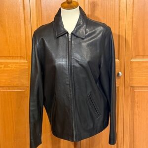 III STATE Vintage Black Leather Zip-Front Bomber Jacket